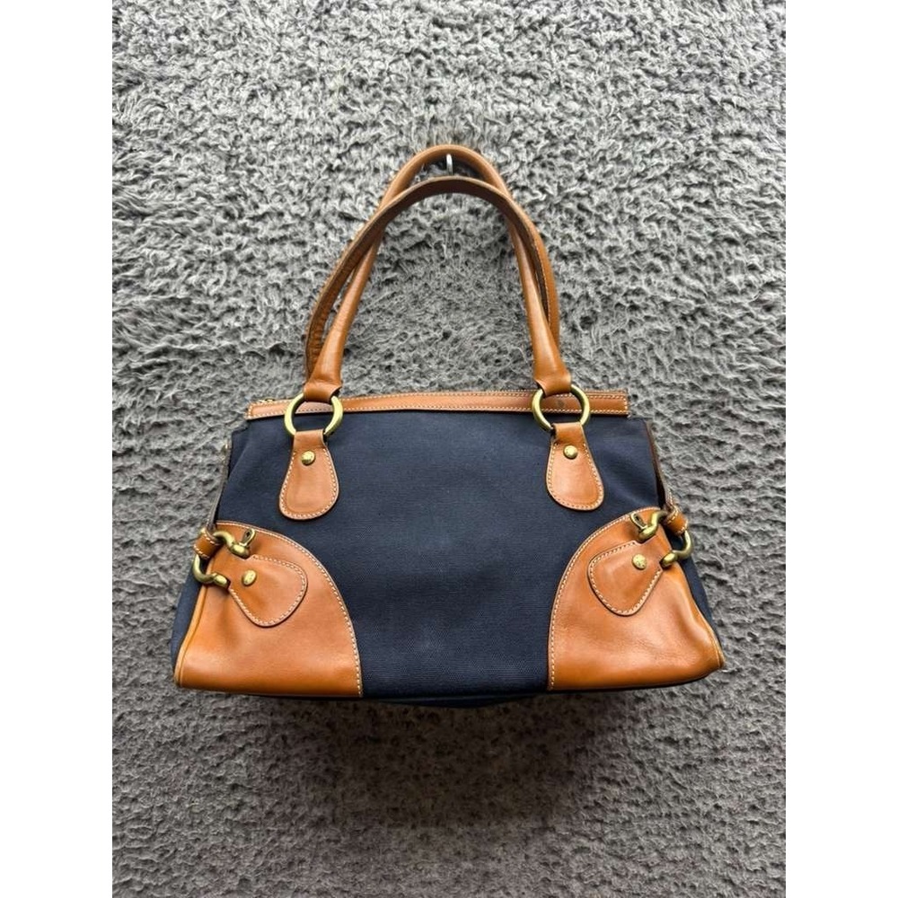 Vintage Burberry London Women' s Canvas Leather Trim Top Handle Bag‎ Navy Blue - Picture 2 of 16